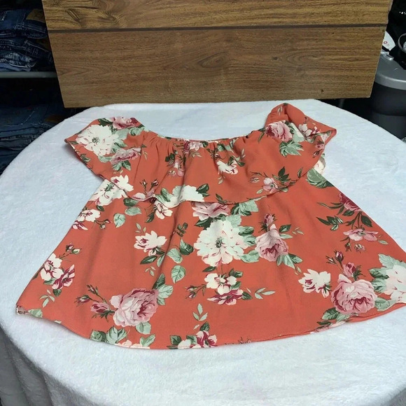 Bobeau orange floral on/off shoulder top size M - Picture 6 of 6
